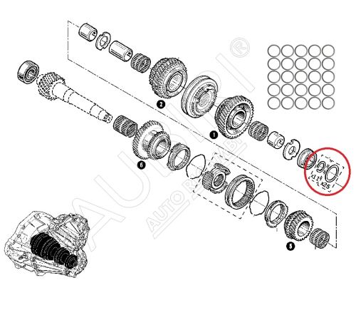 Getriebelager Distanzring Renault Master/Trafic PF6, Satz a 25 Stück, für 1,2,5,6 Welle