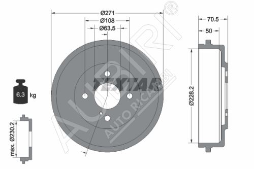 Bremstrommel Ford Transit Courier ab 2014 hinten, 228.2 mm